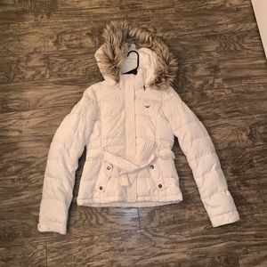 Hollister Fur Hooded White Coat